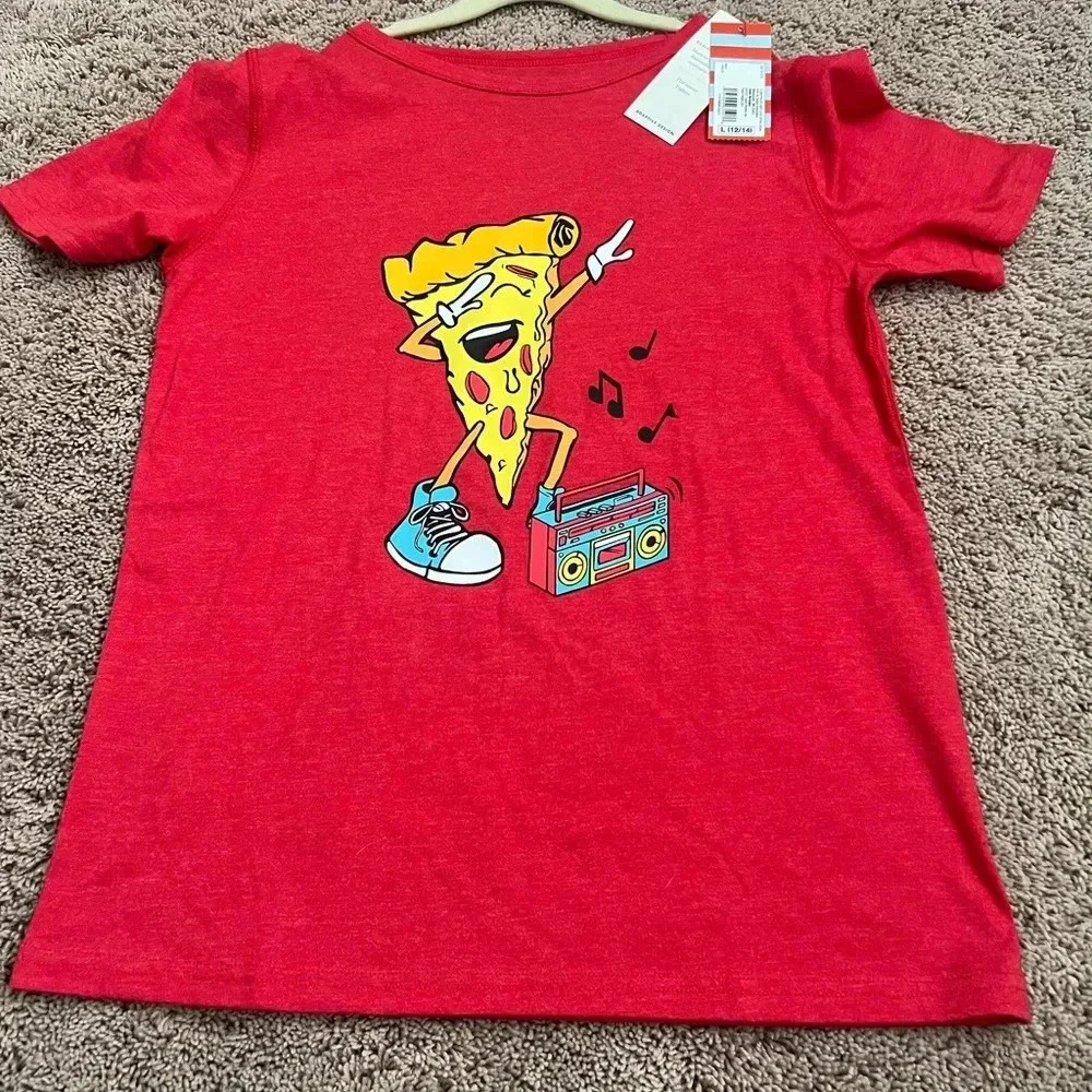 NWT new cat & jack boys large 10-12 dancing pizza tee shirt target graphic tee